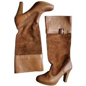 Stack High Heel Suede/Smooth Leather Boots Camel Spain